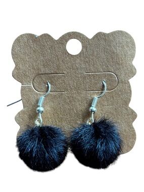 Unique one-of-a-kind fun black fuzzy earrings for pierced ears